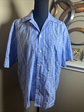 Scotch & Soda Light Blue Eyelet Stripe Short Sleeve Button-Down